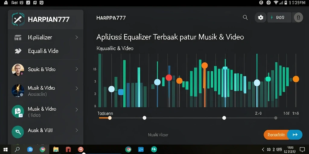Tampilan antarmuka aplikasi HARAPAN777 dengan pengaturan Equalizer yang menarik.