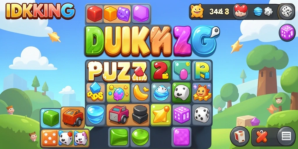 Antarmuka permainan Puzzle Match-3 yang menarik dan penuh warna.