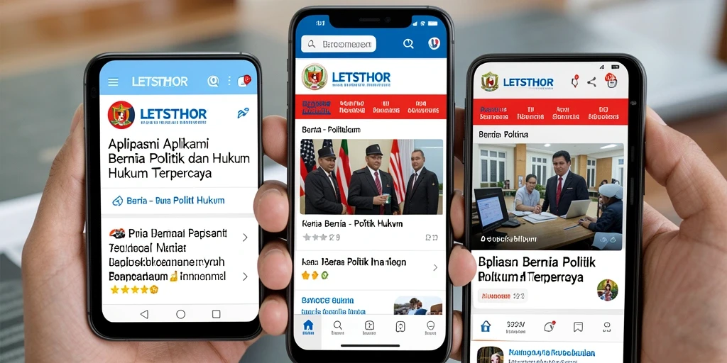 Antarmuka sederhana dan modern dari aplikasi LETSTHOR yang fokus pada berita politik dan hukum.