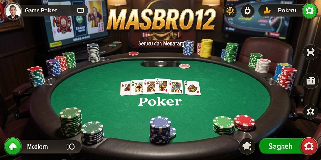 Tampilan antarmuka menarik dari game Poker MASBRO12 dengan fitur lengkap.